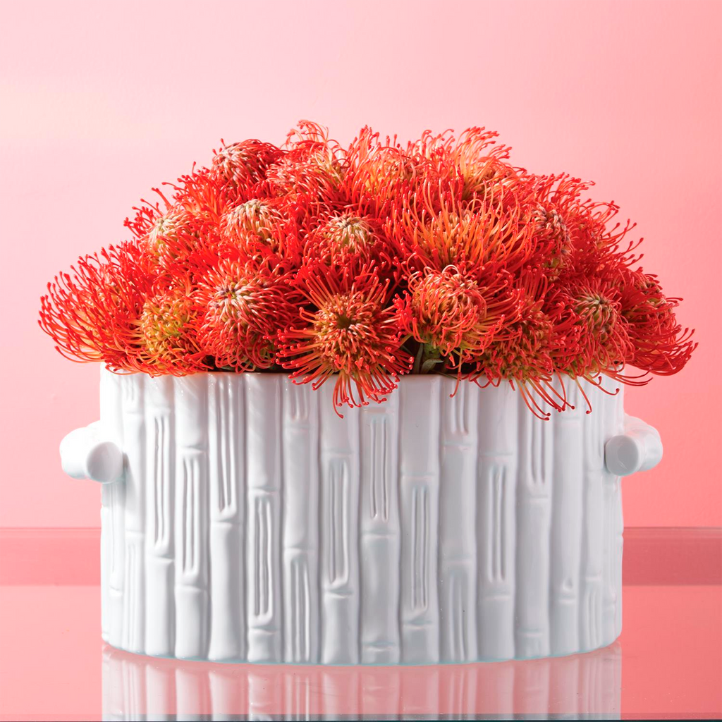 Faux Bamboo Oval Centerpiece Cachepot with Handles - The Well Appointed House