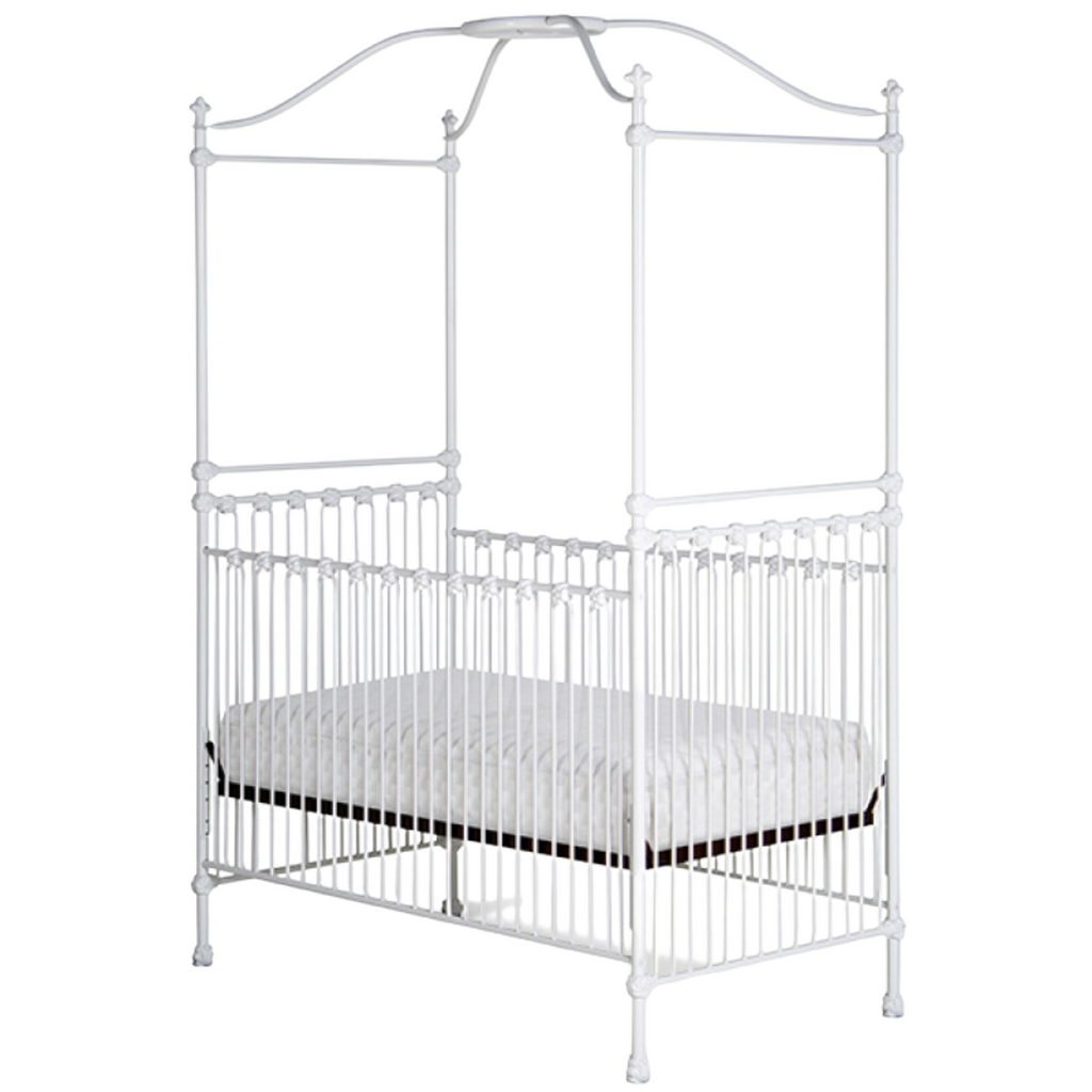 Fleur De Lis Metal Crib With Canopy - Available In 4 Finishes - The Well Appointed House