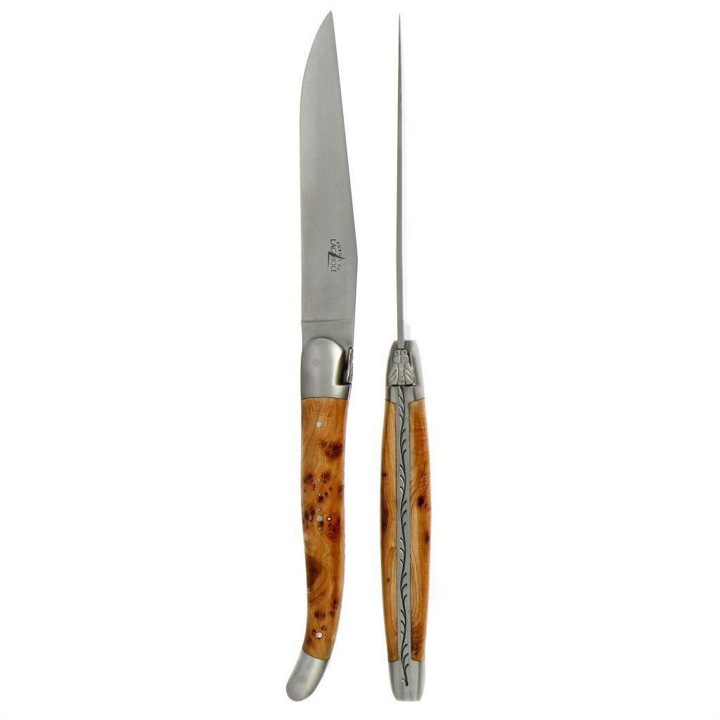 2 Piece Steak Knife Set in Juniper Handle Satin Finish - THE WELL APPOINTED HOUSE