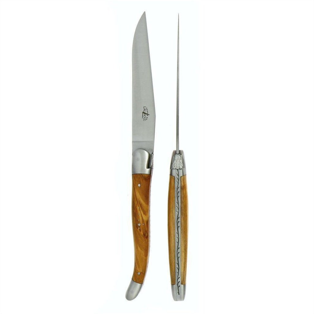 2 Piece Steak Knife Set in Olive Wood Handle Satin Finish - The Well Appointed House