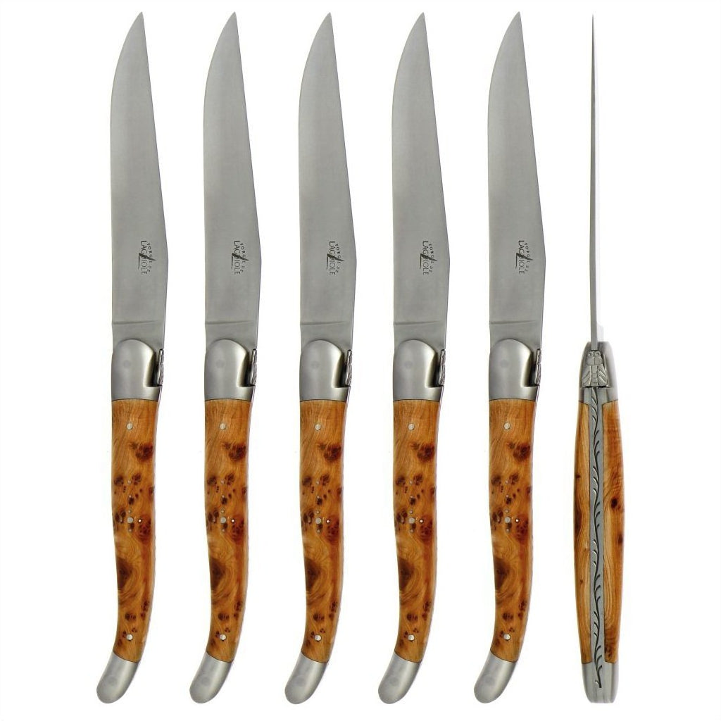 6 Piece Steak Knife Set in Juniper Handle Satin Finish - THE WELL APPOINTED HOUSE