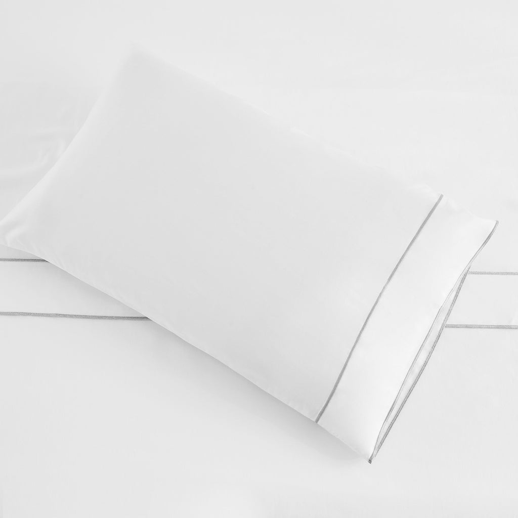 Framed Sateen Embroidered Cotton Pillowcase Pair - The Well Appointed House 