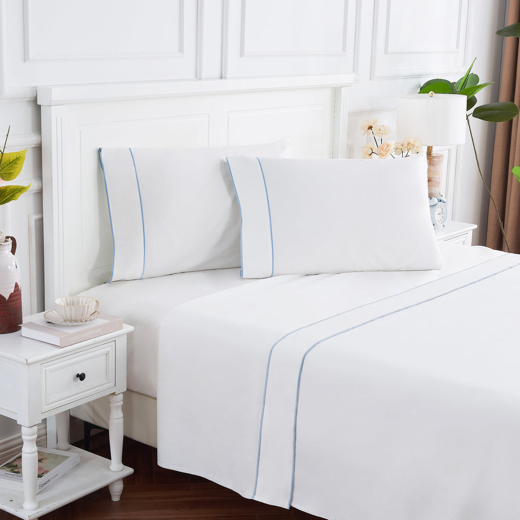 Framed Sateen Embroidered Cotton Pillowcase Pair - The Well Appointed House 