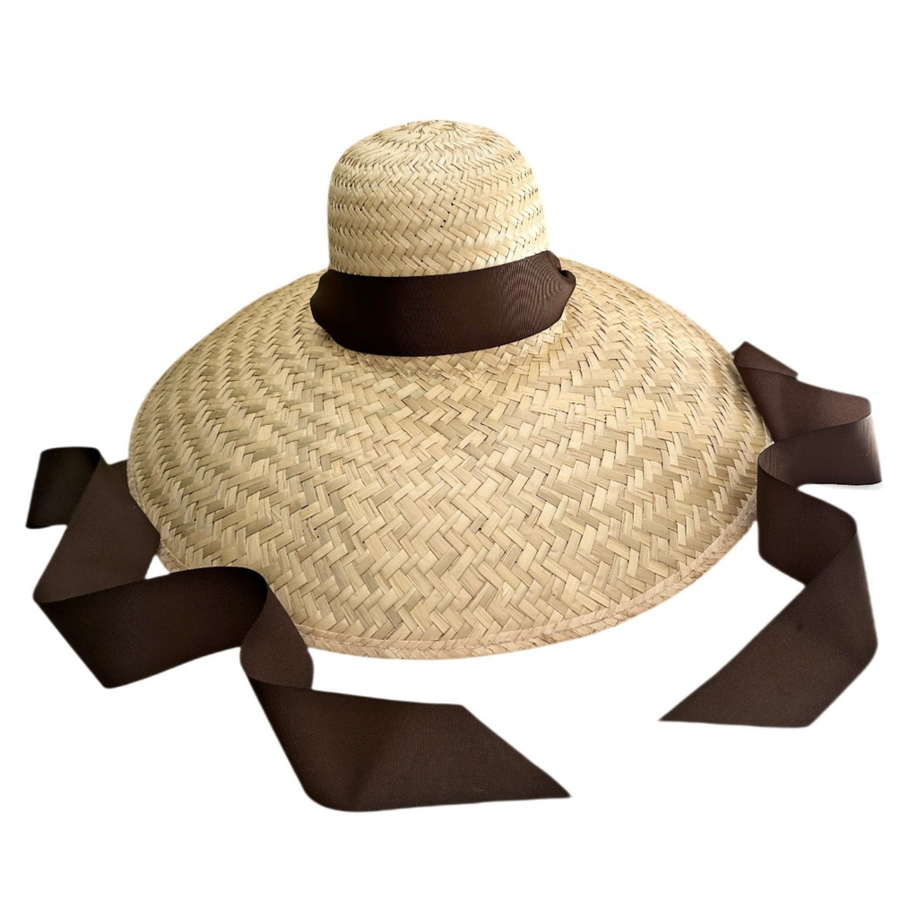 Geranium Sun Hat - Long Chocolate Brown Grosgrain Ribbon - The Well Appointed House