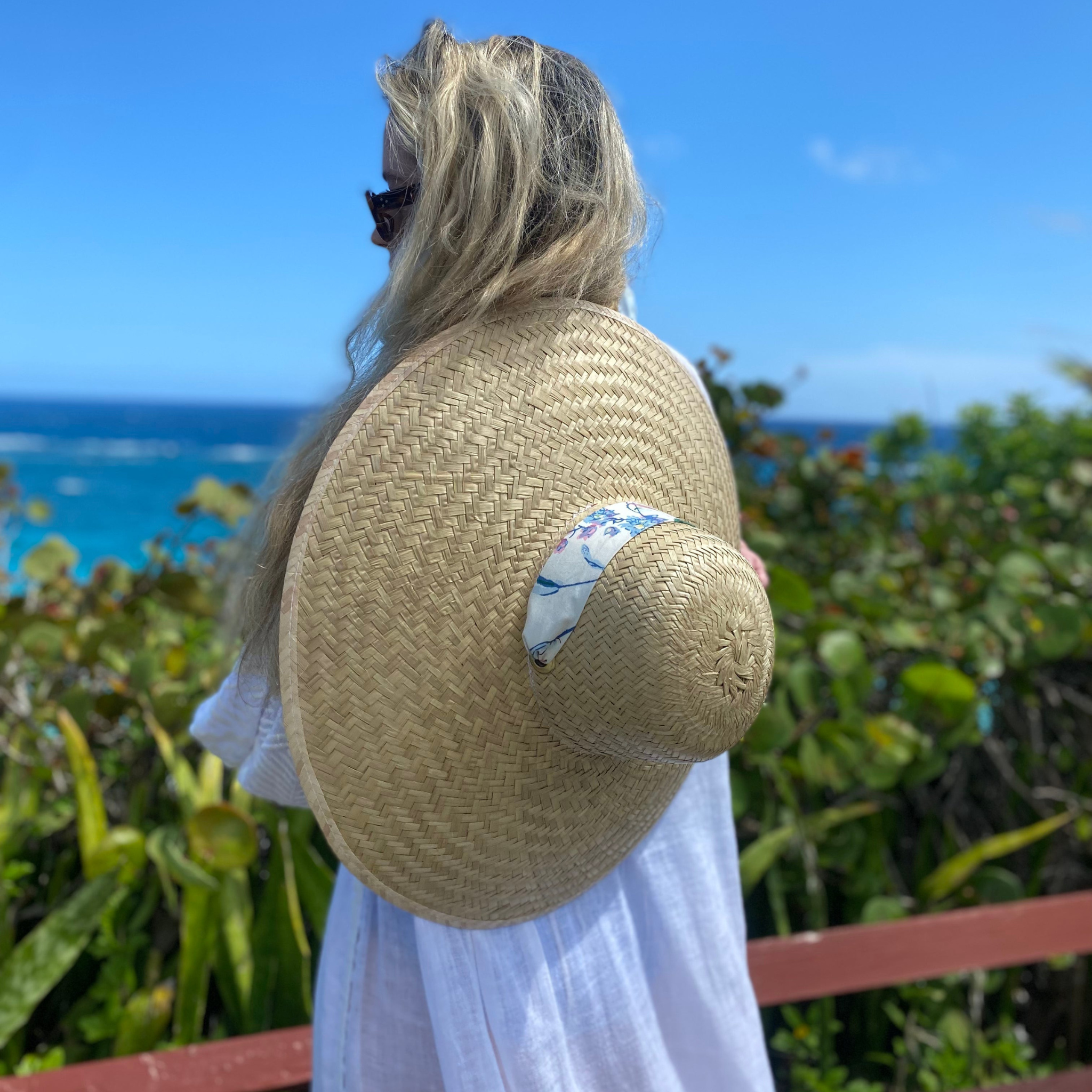 Straw Sun Hat with Green Leaf Scarf Accent Honeybloom Garden Hat with Green Ribbon | At Home main image 4