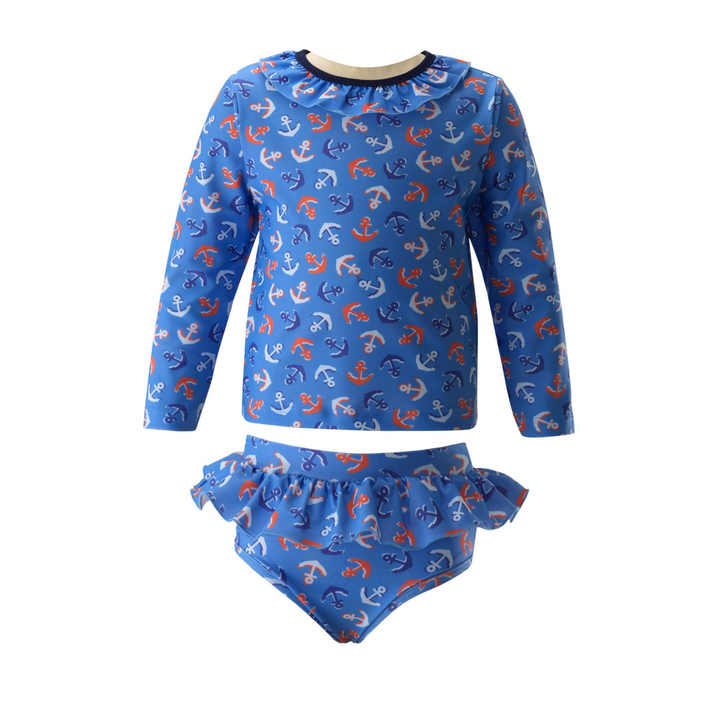 Girls Anchor Print Rash Guard Set Swimsuit - The Well Appointed House