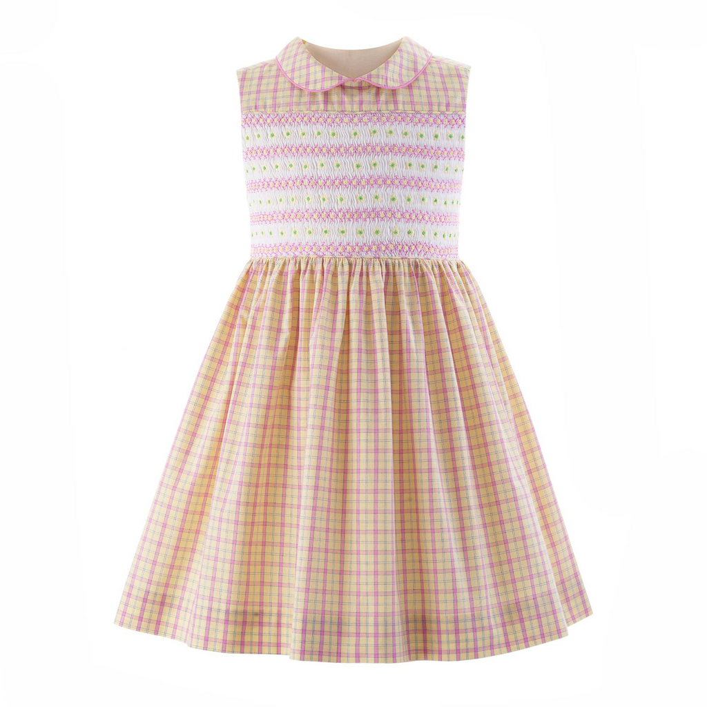 Girls Checked Flower Smocked Dress - The Well Appointed House