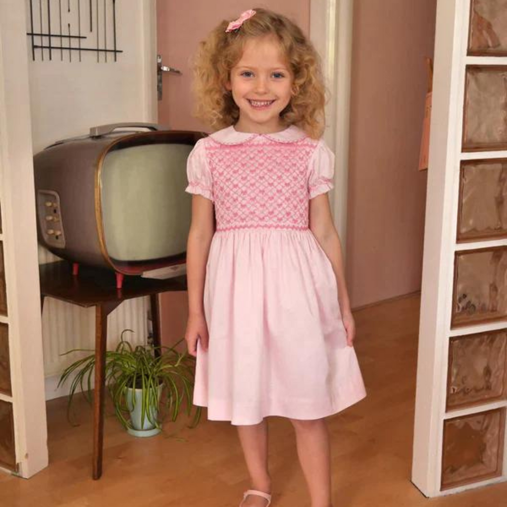 Girls Pink Bow Smocked Dress - The Well Appointed House