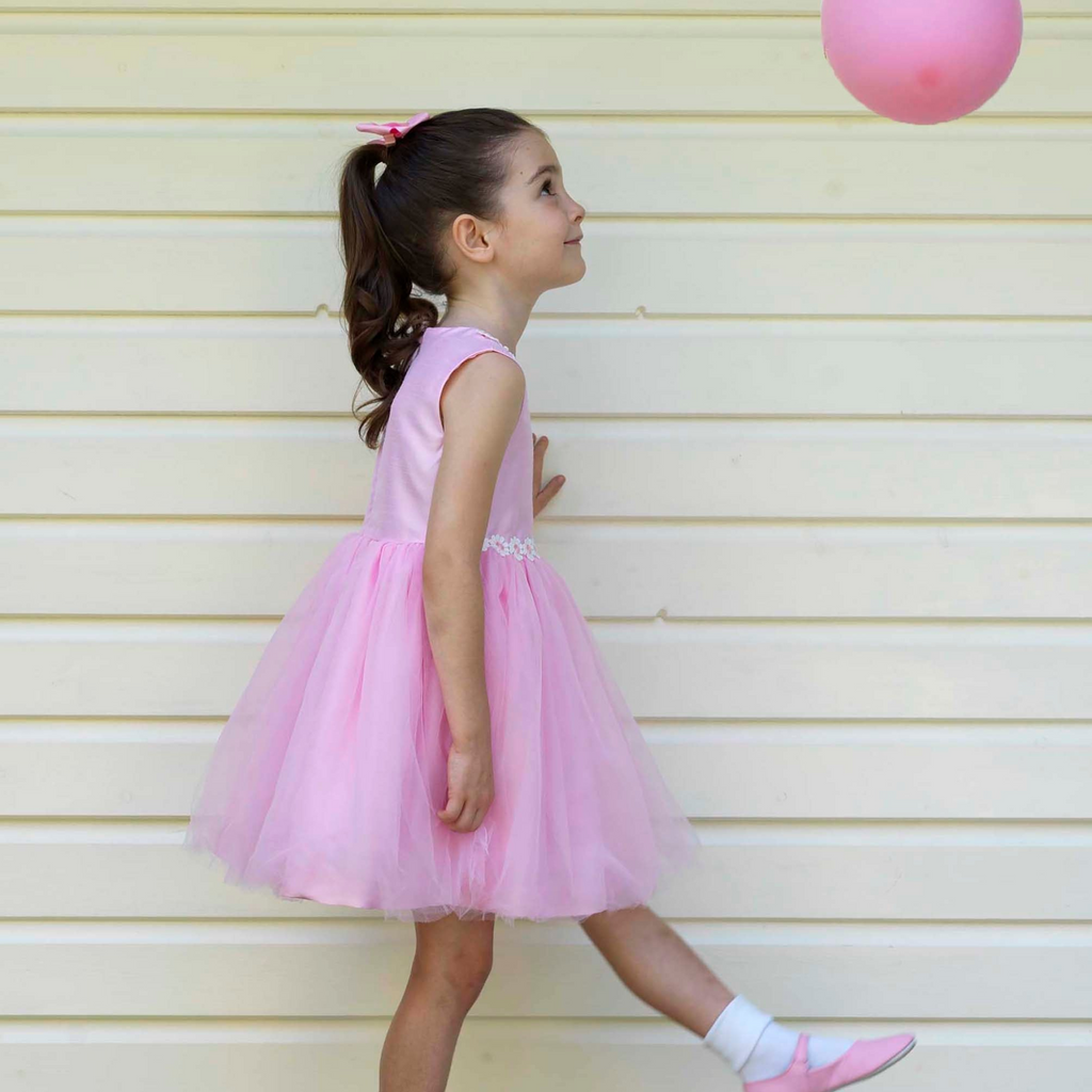 Girls Pink Daisy Tulle Party Dress - The Well Appointed House