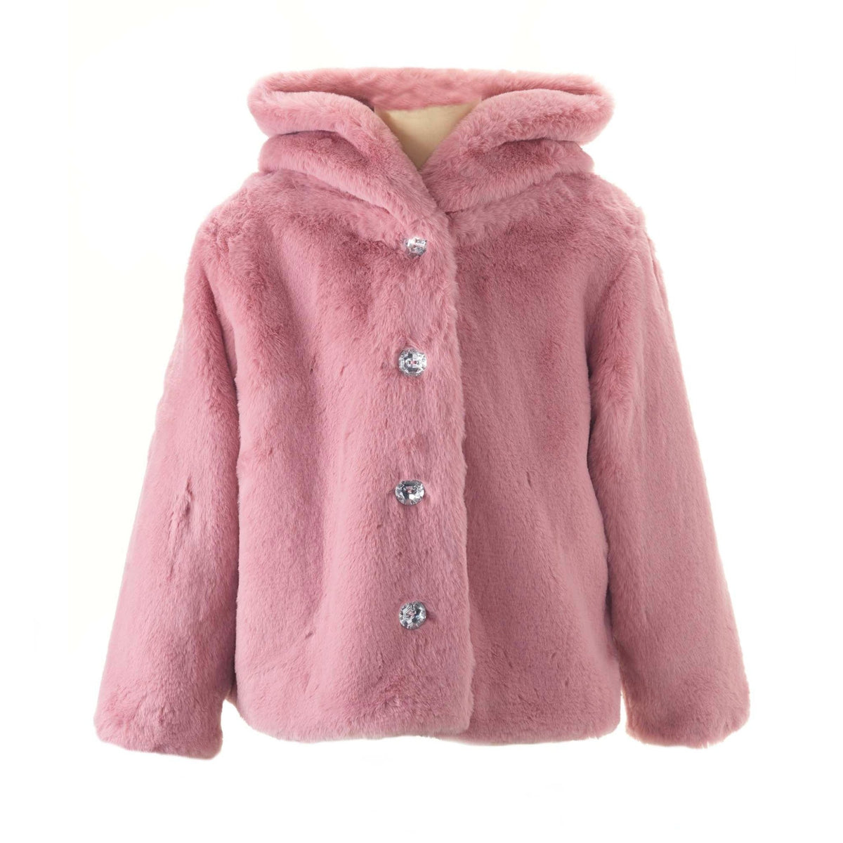 Girls Fur Midi Dress Coat 2 Piece Set - Pink main image 0
