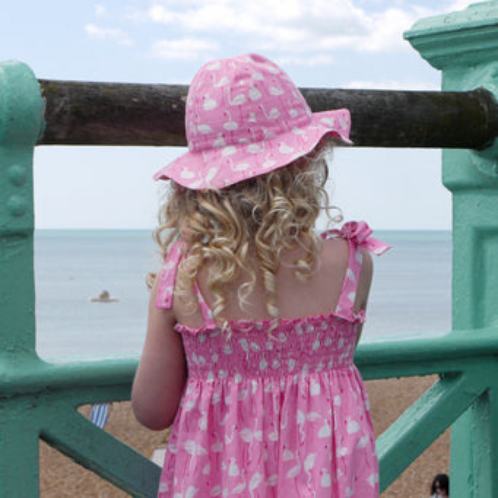 Girls Pink Flamingo Print Sunhat - The Well Appointed House