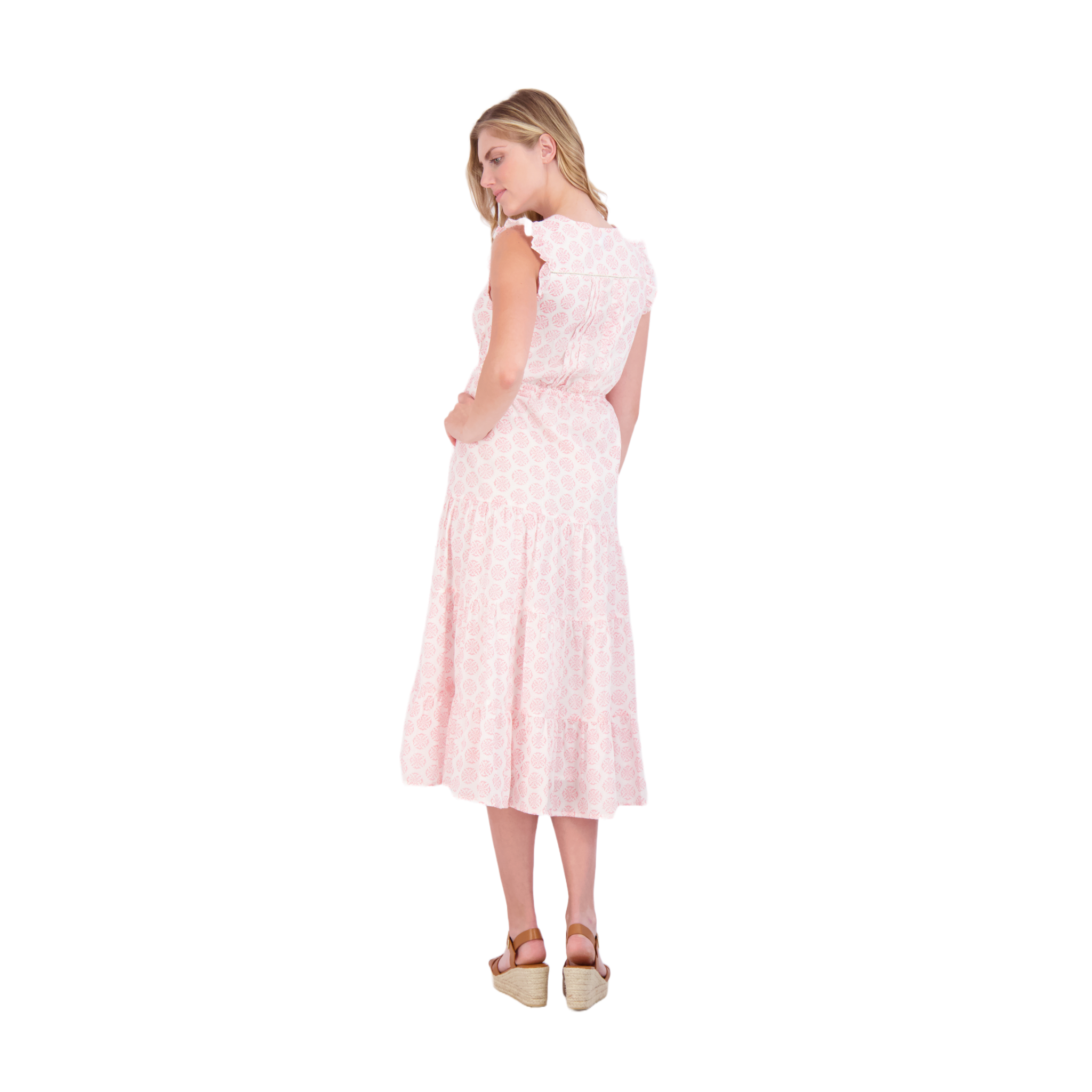 Giselle Women's Maxi Dress White Pink Ikat