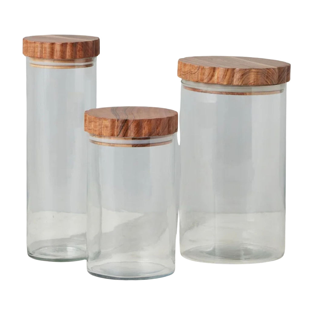 Set of 3 Scalloped Wood Top Glass Canister - The Well Appointed House