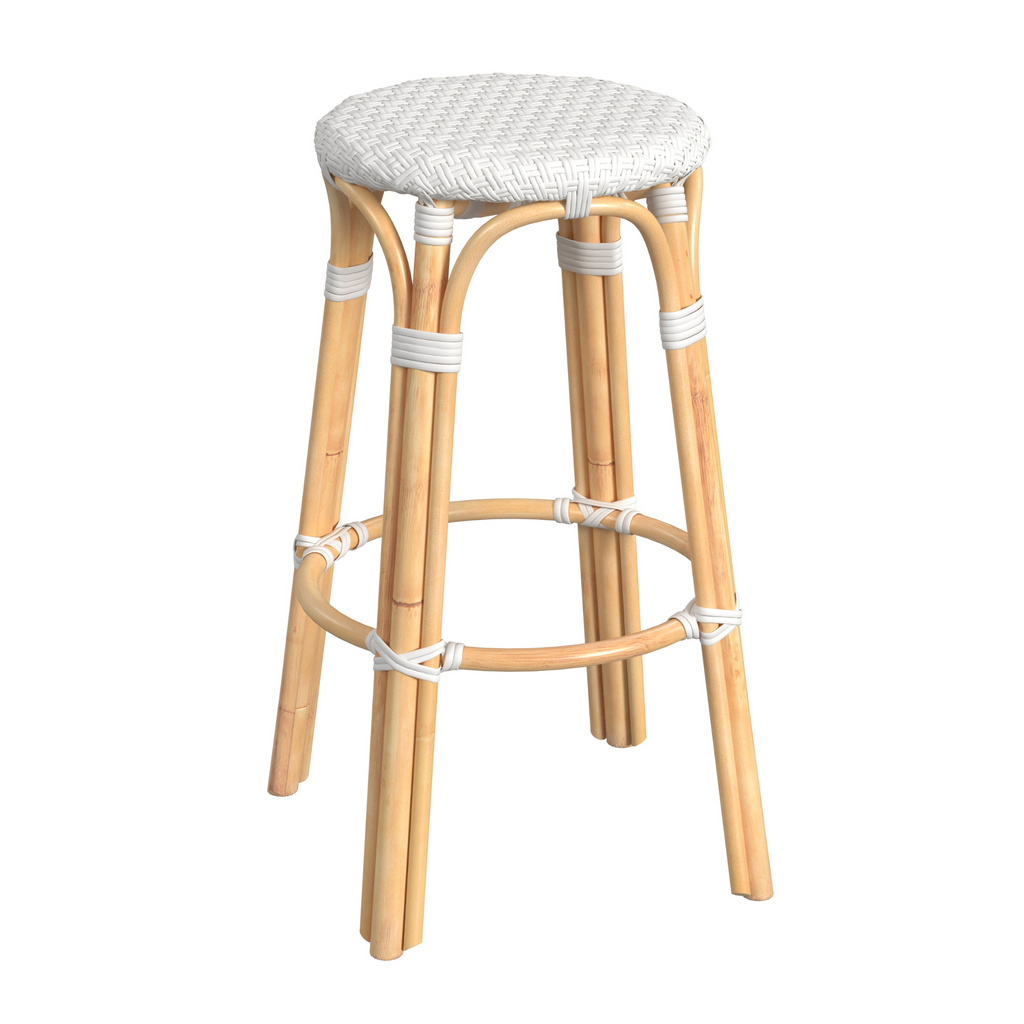Glossy White Woven Rattan Frame Bar Stool - The Well Appointed House