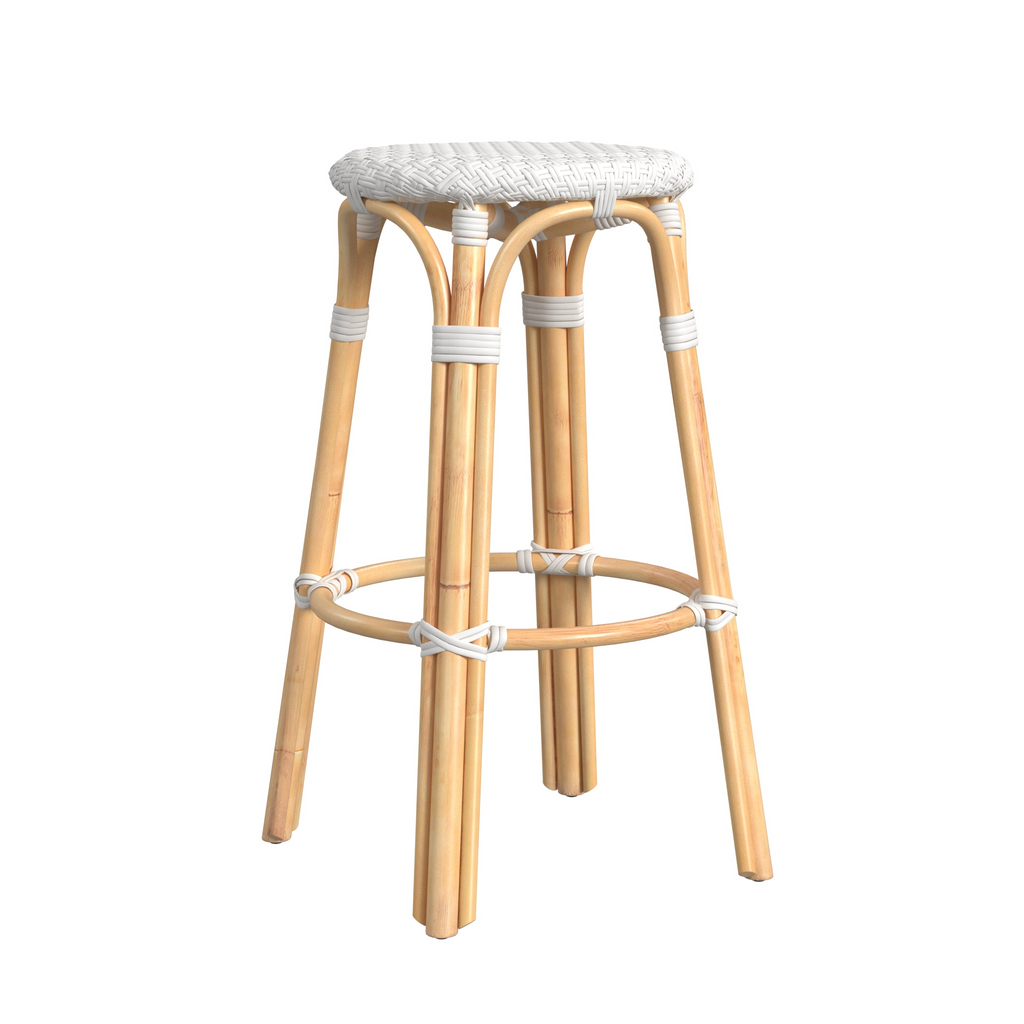 Glossy White Woven Rattan Frame Bar Stool - The Well Appointed House