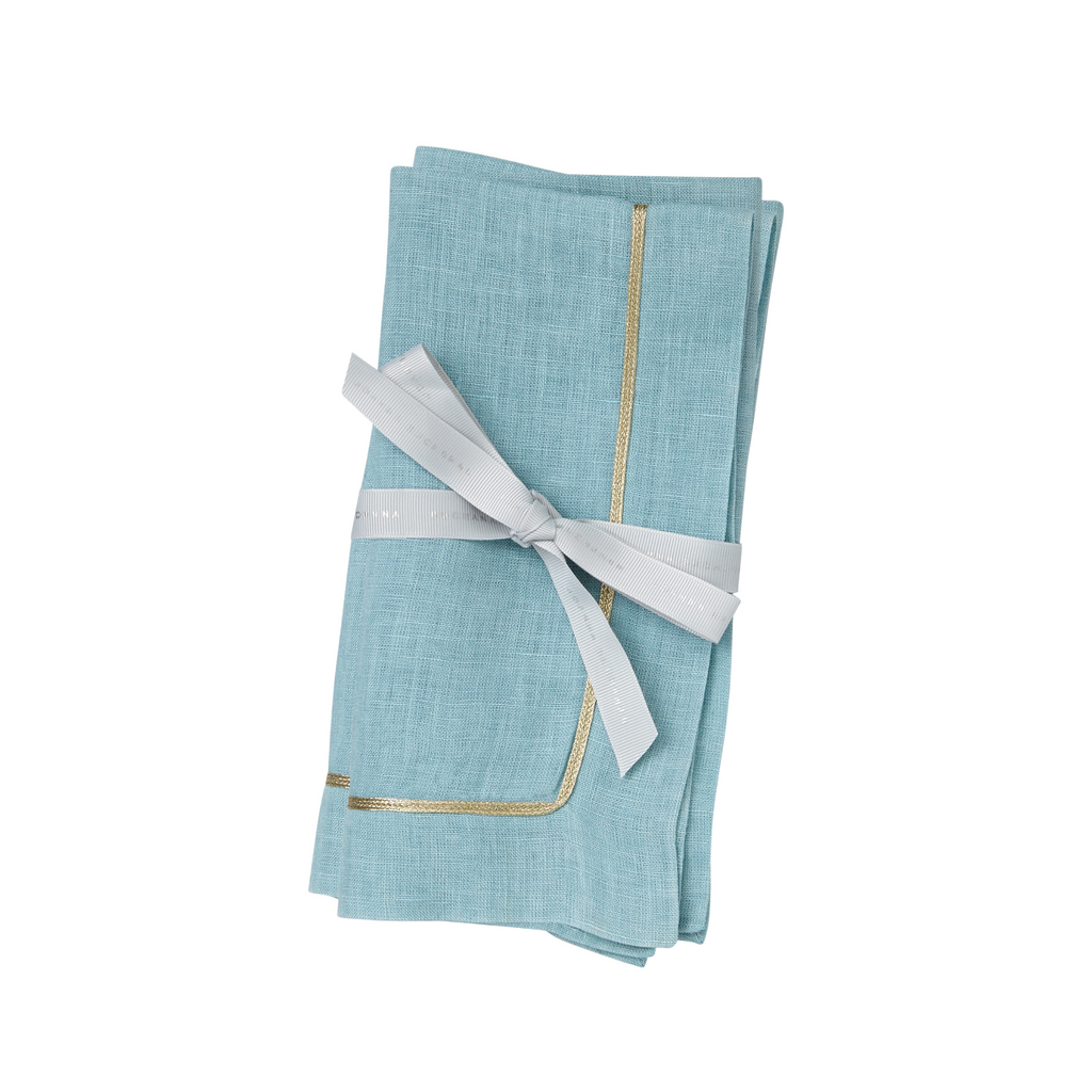 Gold Trim Dinner Napkins, Duck Egg Blue, Set of Two - The Well Appointed House