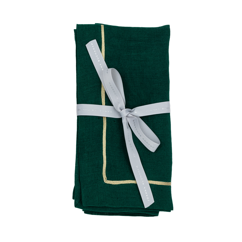 Gold Trim Dinner Napkins, Hunter Green, Set of Two - The Well Appointed House
