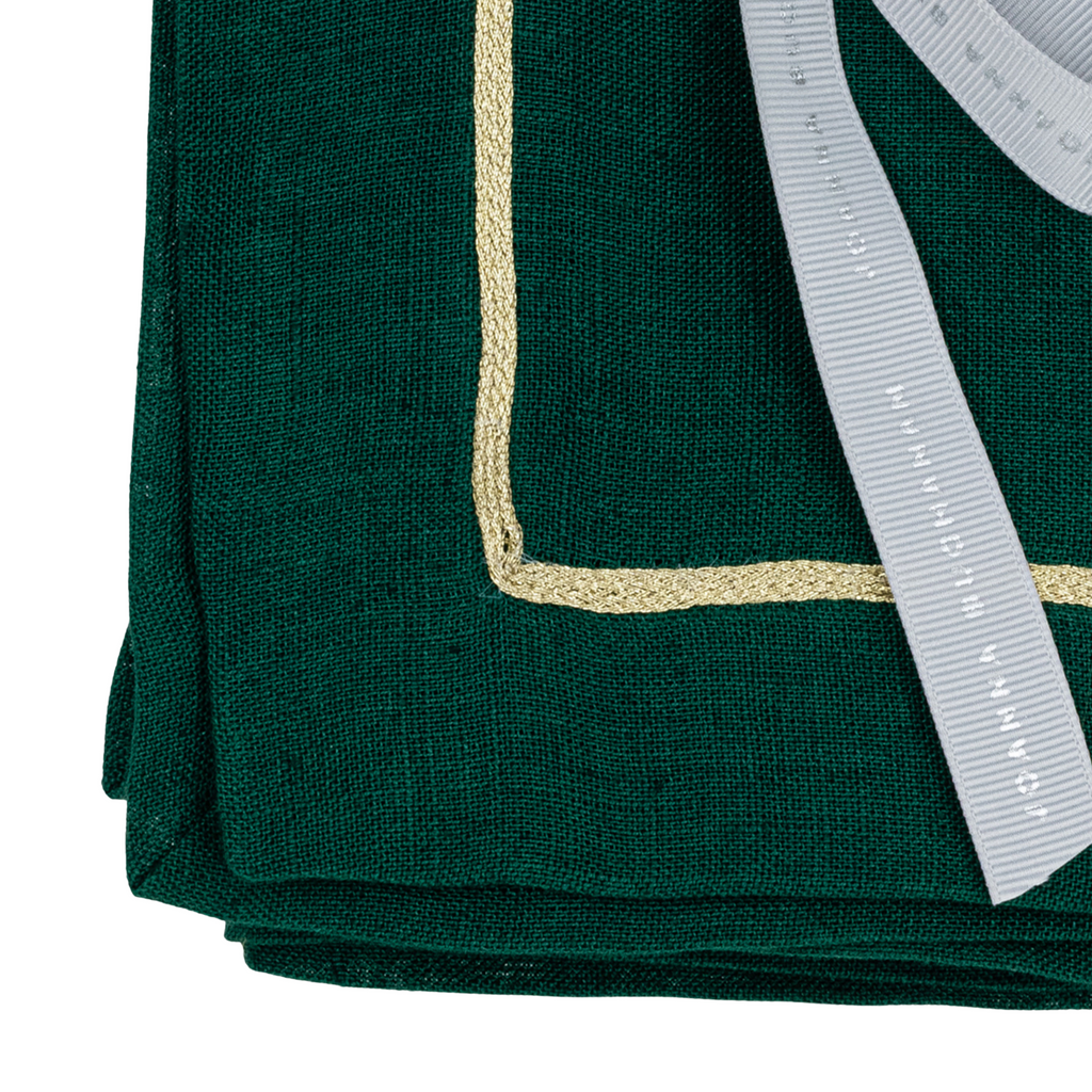 Gold Trim Dinner Napkins, Hunter Green, Set of Two - The Well Appointed House