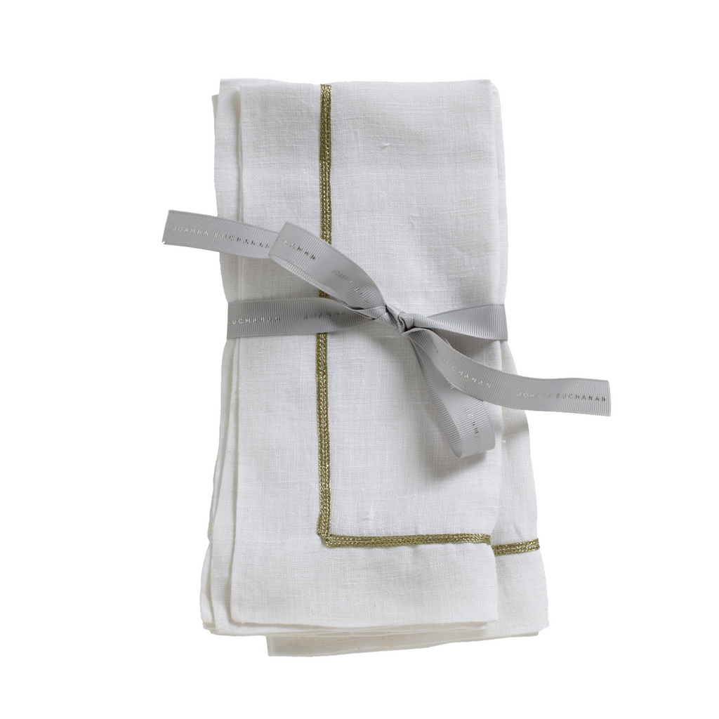 Gold Trim Linen Dinner Napkins, White, Set of Two - The Well Appointed House