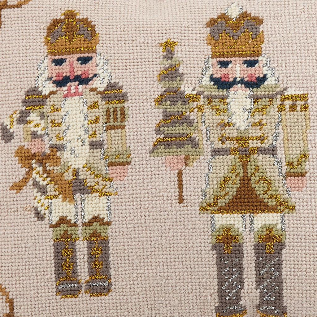 Golden Nutcrackers Christmas Needlepoint Pillow  - The Well Appointed House