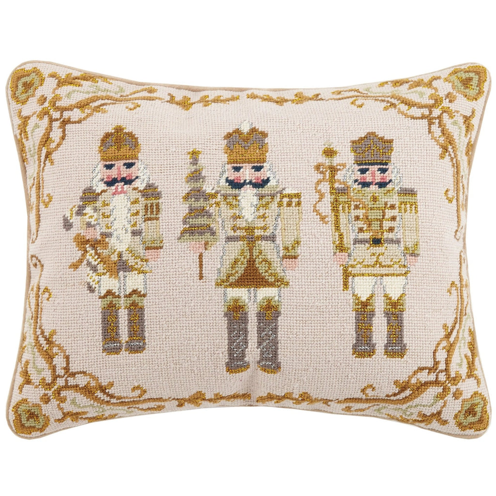 Golden Nutcrackers Christmas Needlepoint Pillow  - The Well Appointed House