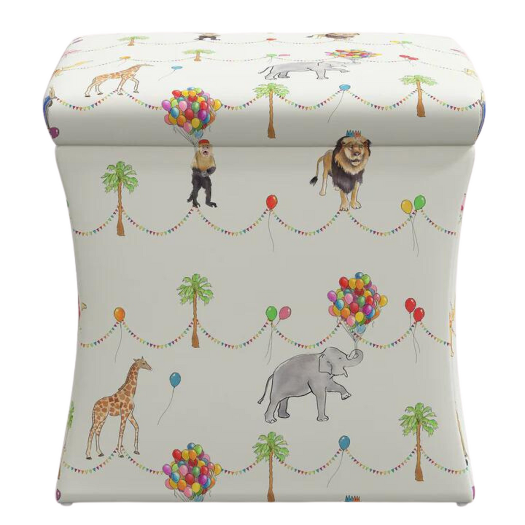 Gray Malin For Cloth & Co. Parker Parade Multi Circus Theme Storage Ottoman - Little Loves Baskets & Hampers - The Well Appointed House