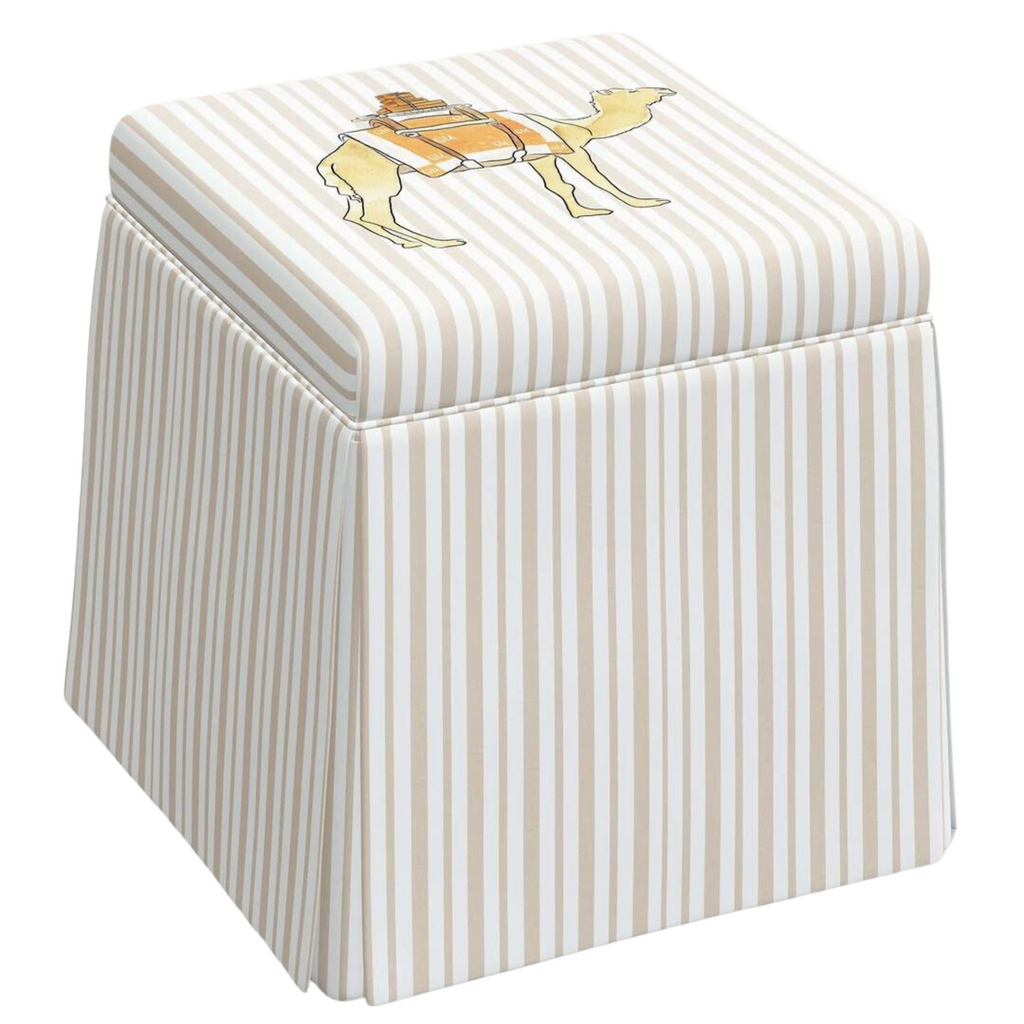 Gray Malin for Cloth & Company Camel Stripe Tan Skirted Storage Ottoman for Kids - Little Loves Accent Chairs & Stools - The Well Appointed House