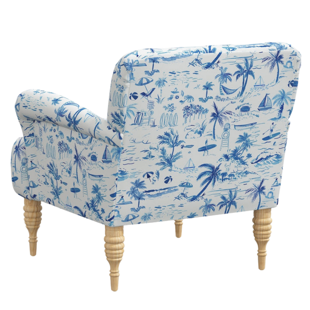 Gray Malin x Cloth & Company Navy Blue Beach Toile Arm Chair - The Well Appointed House