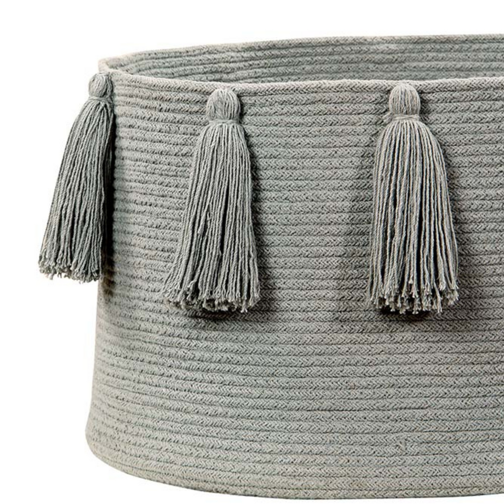 Washable Light Grey Tassel Braided Storage Basket - Little Loves Baskets & Hampers - The Well Appointed House