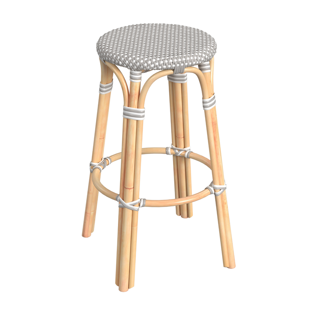 Grey and White Rattan Frame Bar Stool - The Well Appointed House
