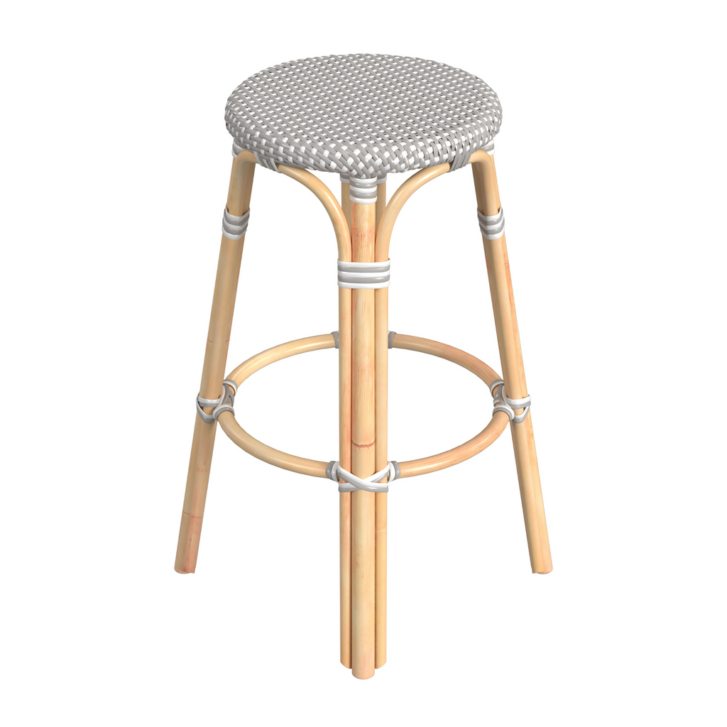 Grey and White Rattan Frame Bar Stool - The Well Appointed House