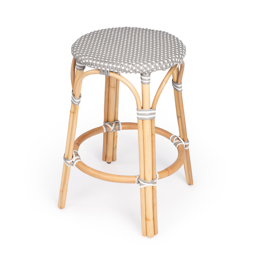 Grey and White Rattan Frame Counter Stool - The Well Appointed House