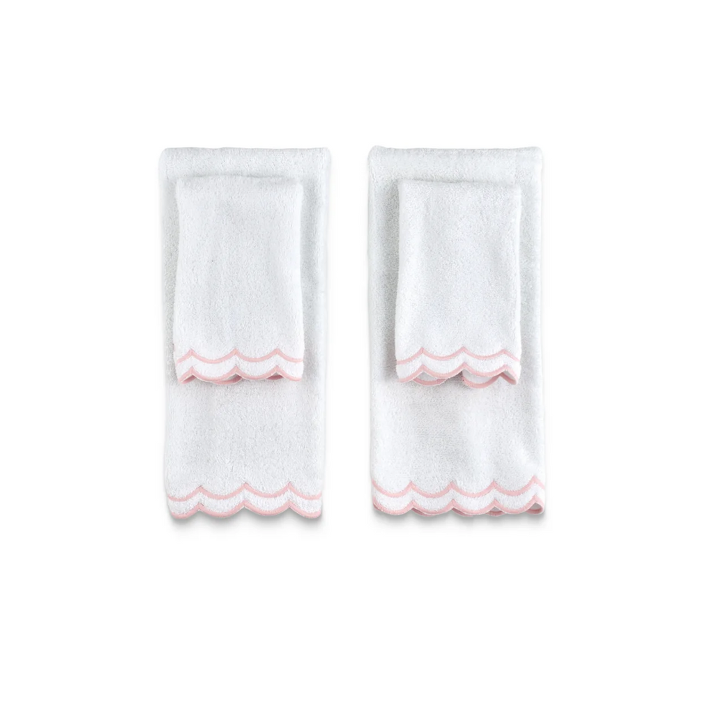 Guest Bundle of White Scalloped Edge Embroidered Cotton Bath Towels - The Well Appointed House