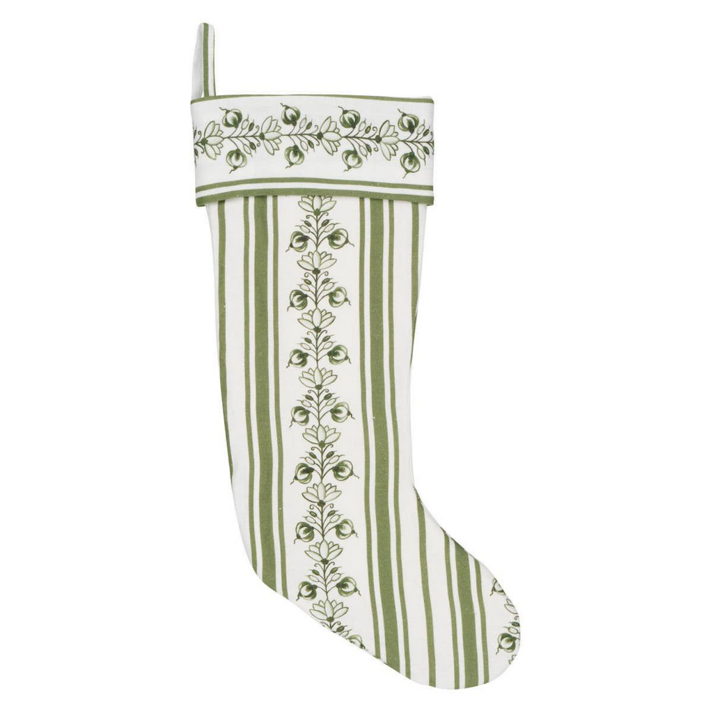 Delft Green Stripe Christmas Stocking - The Well Appointed House