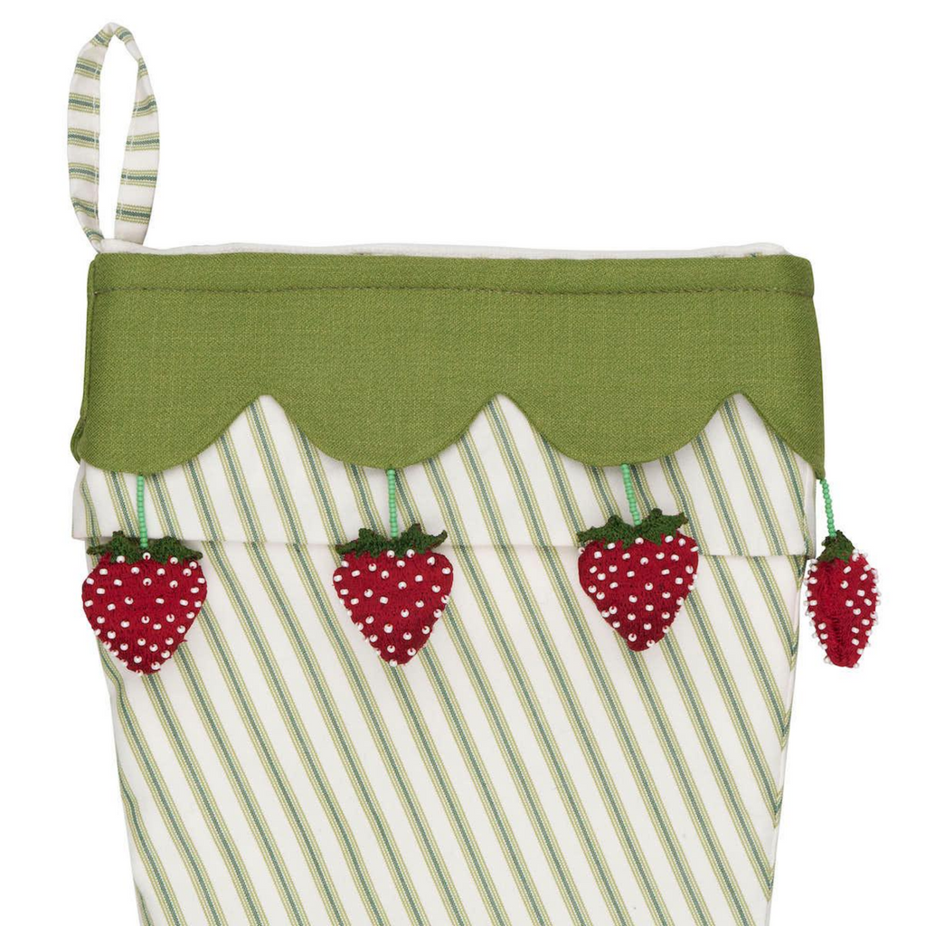 Green Striped Strawberry Jam Christmas Stocking - The Well Appointed House