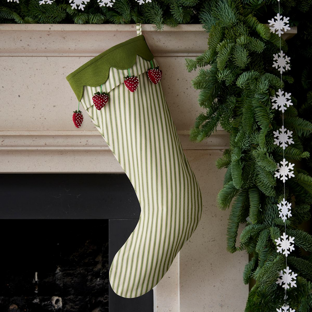Green Striped Strawberry Jam Christmas Stocking - The Well Appointed House