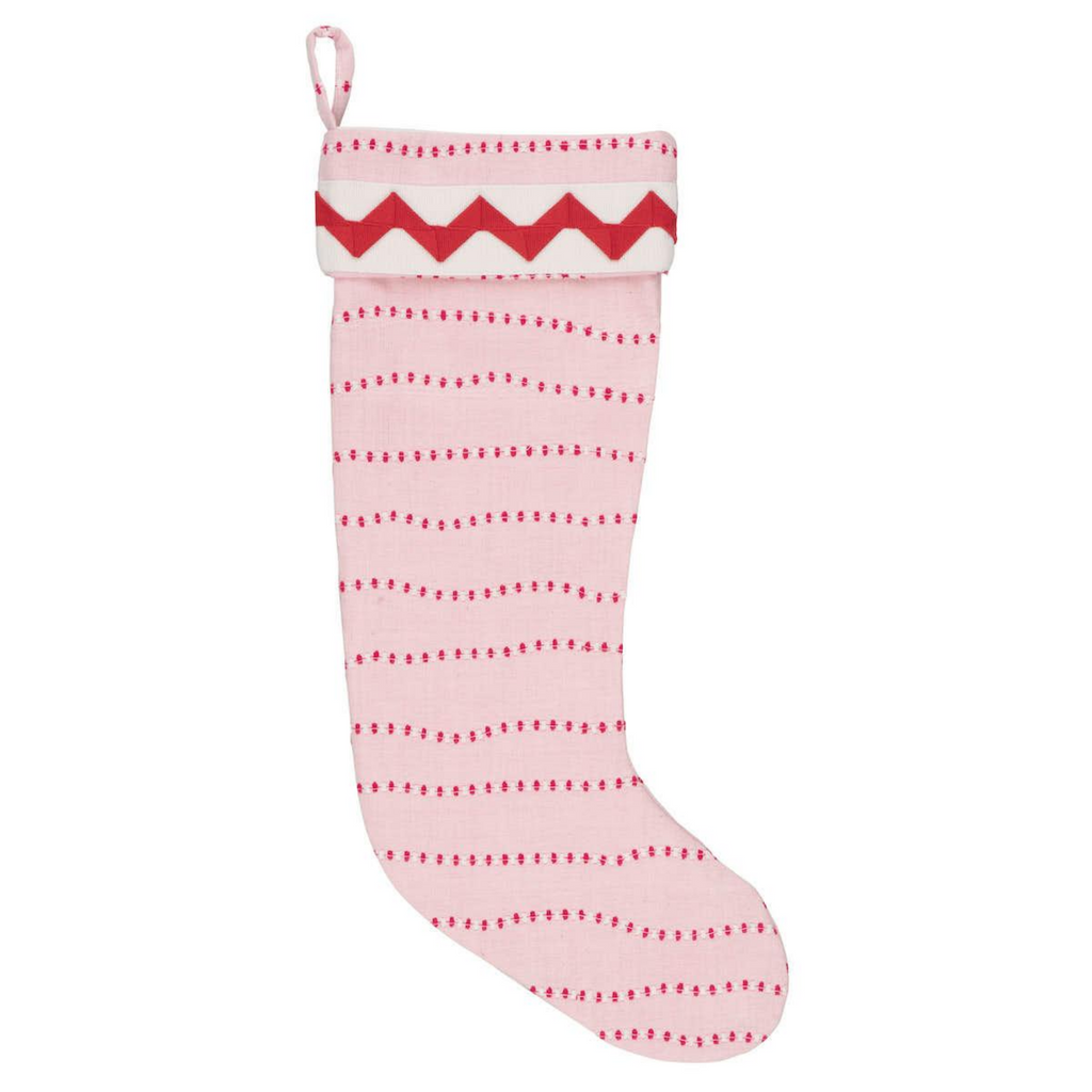 Pink & Red Embroidered Elodie Christmas Stocking - The Well Appointed House