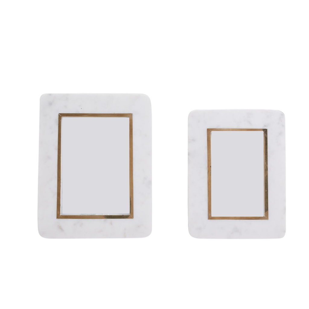 Set of 2 White Marble Photo Frames With Brass Inlay - The Well Appointed House