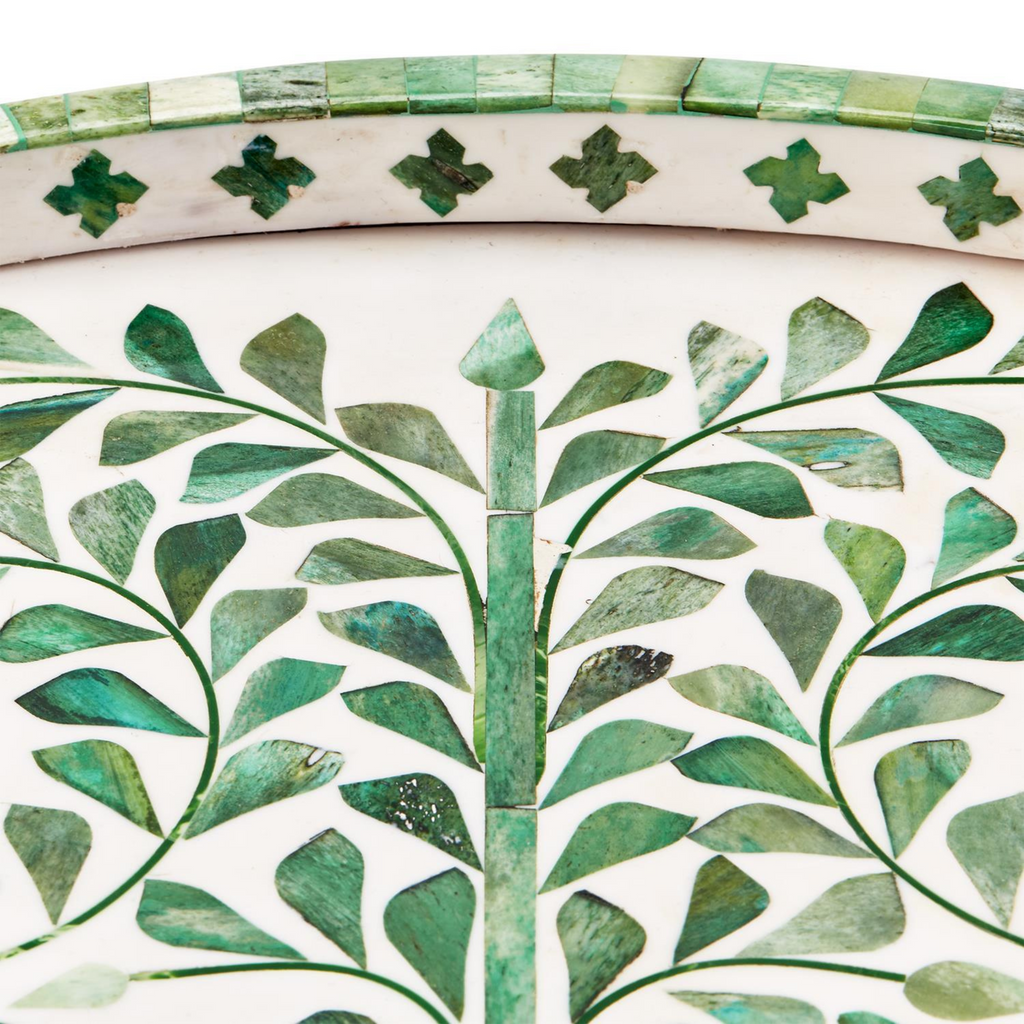 Jaipur Palace Green & White Inlaid Round Serving Tray - The Well Appointed House