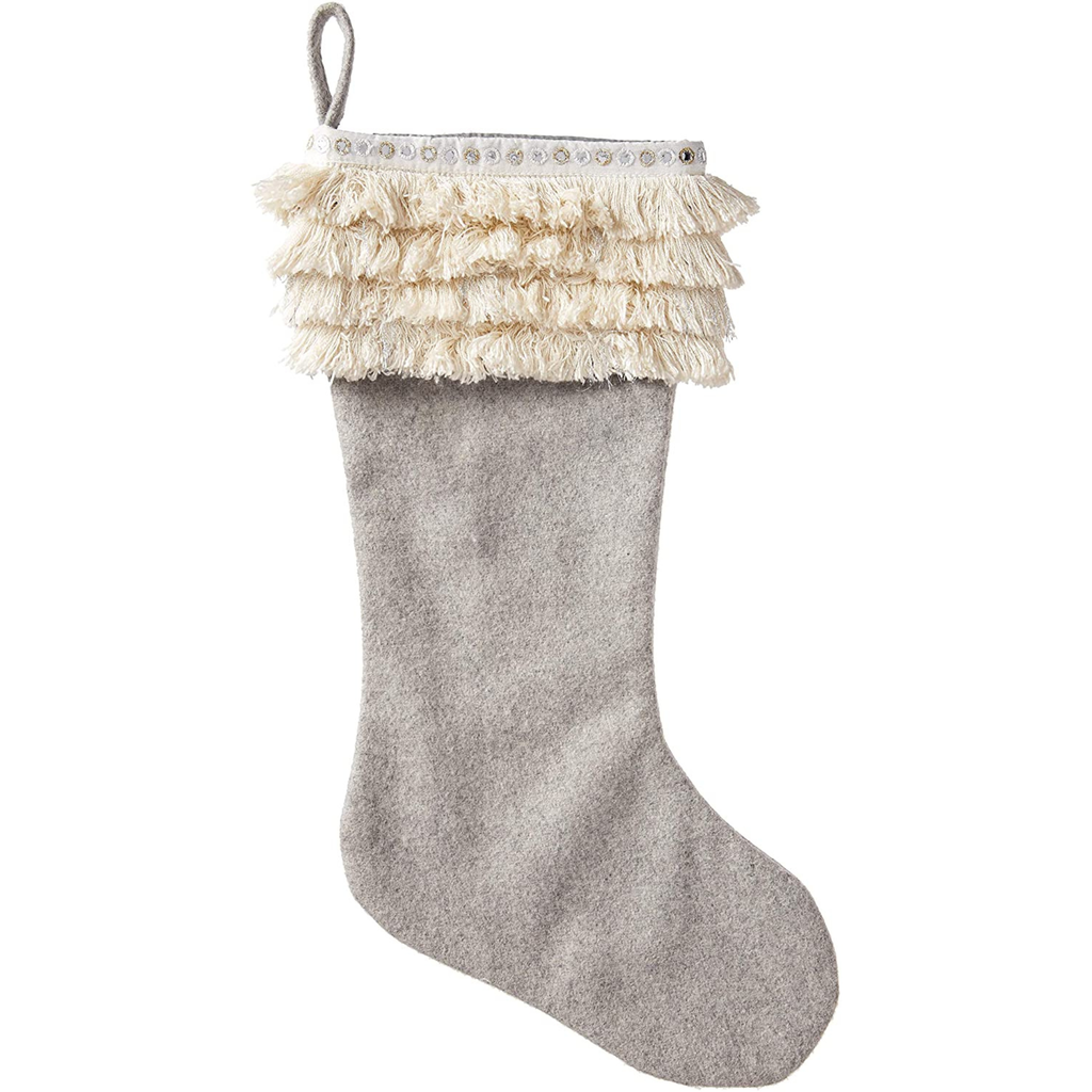 Handmade Wool Christmas Stocking - Fringe Gray - The Well Appointed House