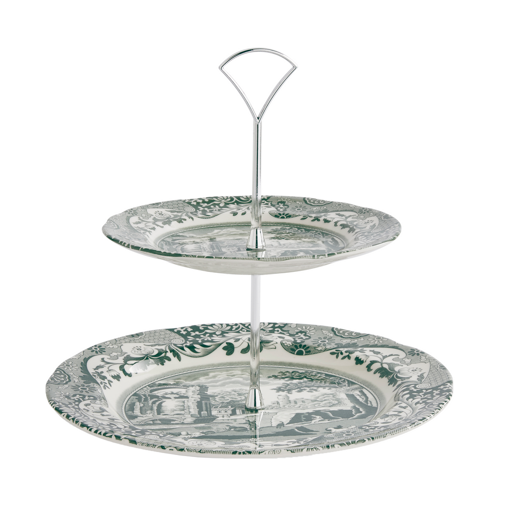Heritage Green Italian 2 Tier Cake Stand - The Well Appointed House