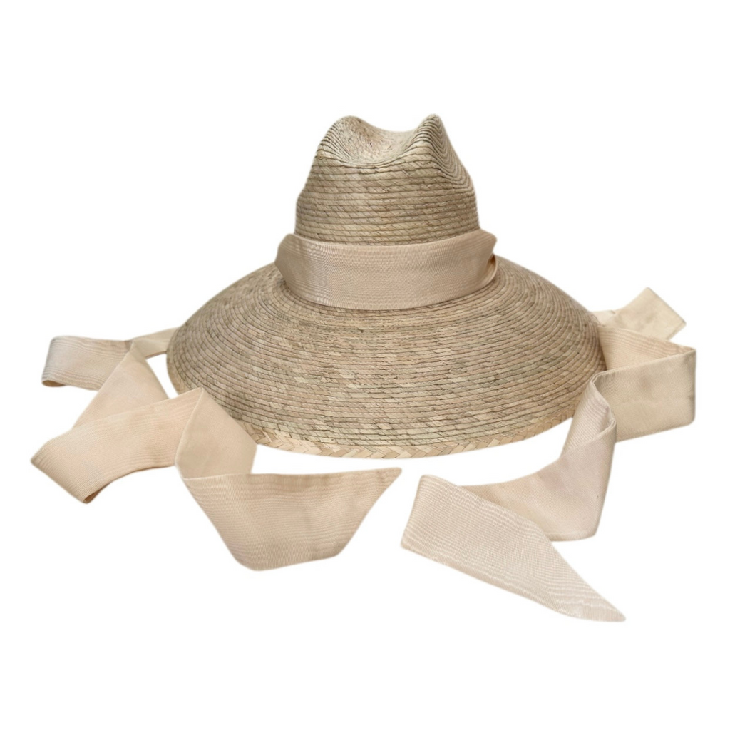 Hollyhock Sun Hat -  Vintage Ivory Silk Moire Ribbon - The Well Appointed House