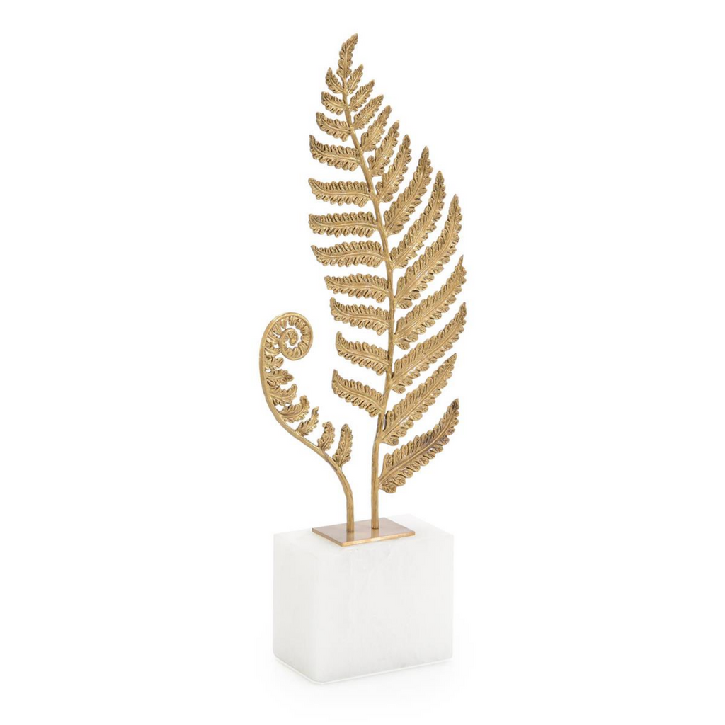 Brass Frond Sculpture on Alabaster Base - The Well Appointed House