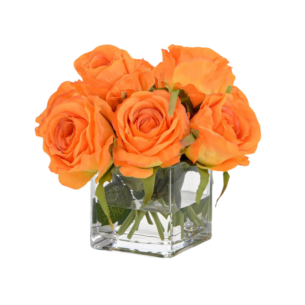 Faux Western Sunset Orange Roses in Glass Vase - The Well Appointed House