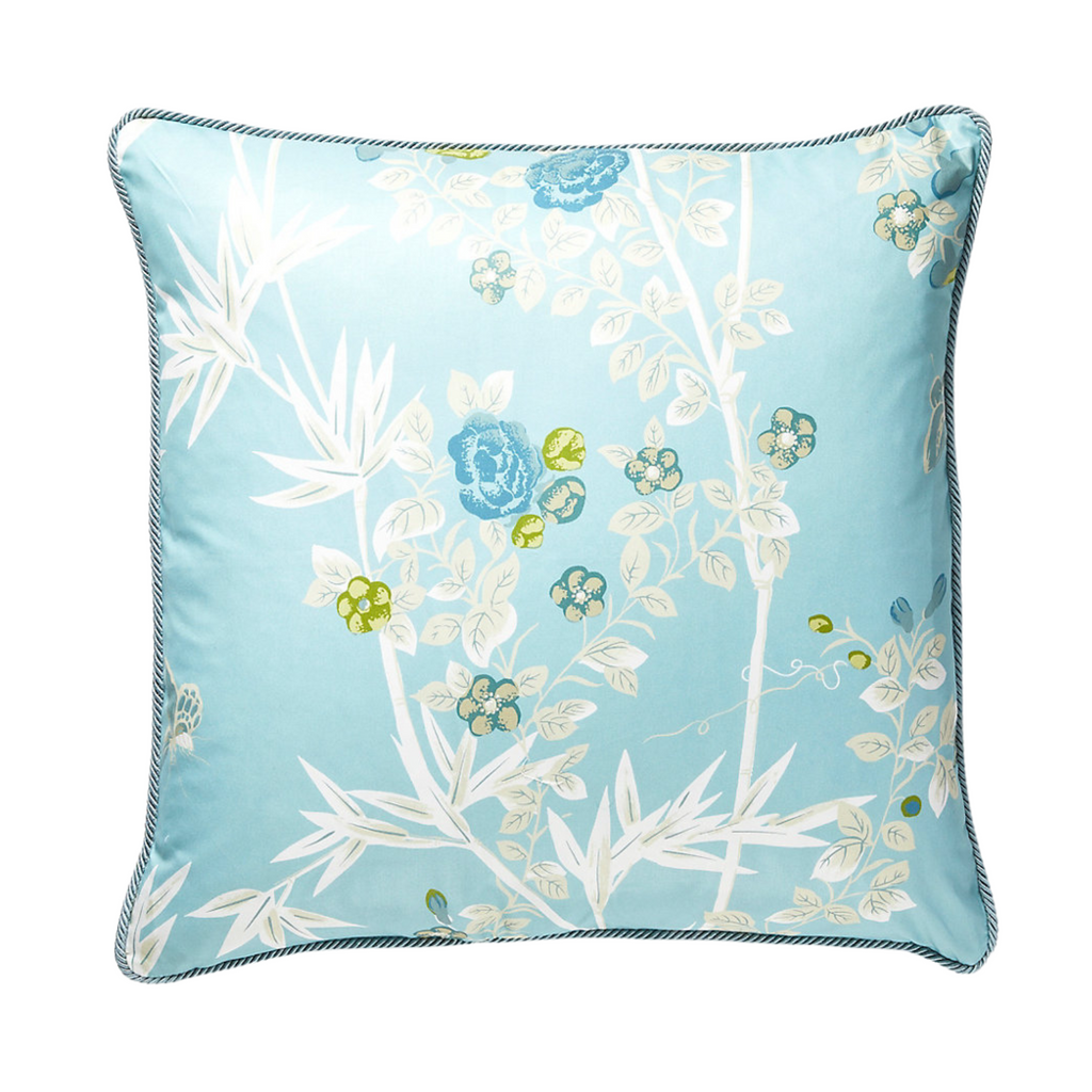 Jardin De Chine Cotton Throw Pillow in Ciel Aqua - The Well Appointed House