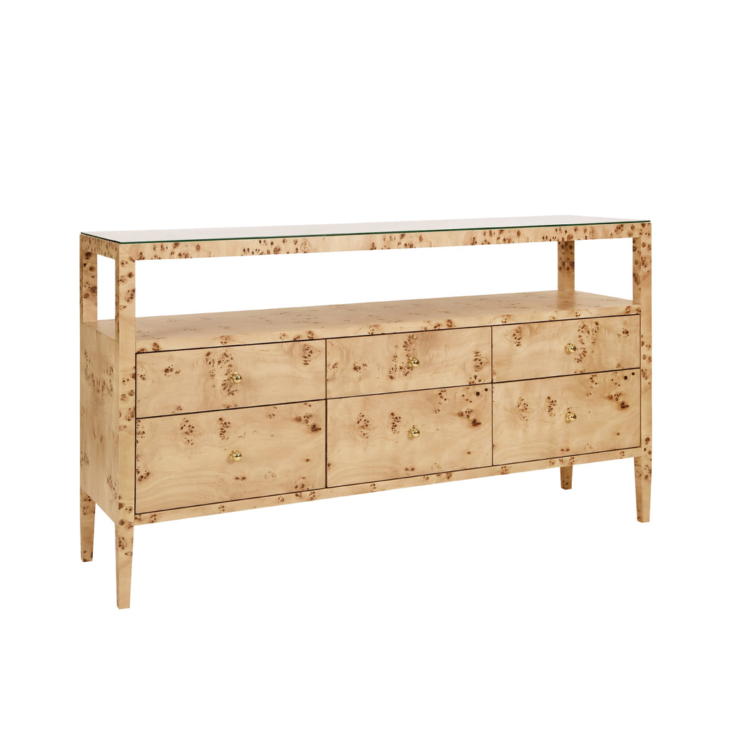 Jordan Six Drawer Console With Glass Top - The Well Appointed House