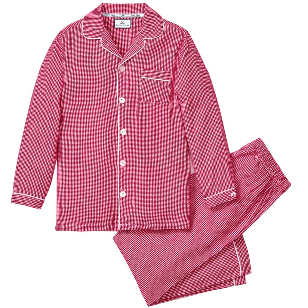 Kid's Flannel Pajama Set in Red Mini Gingham - The Well Appointed House 