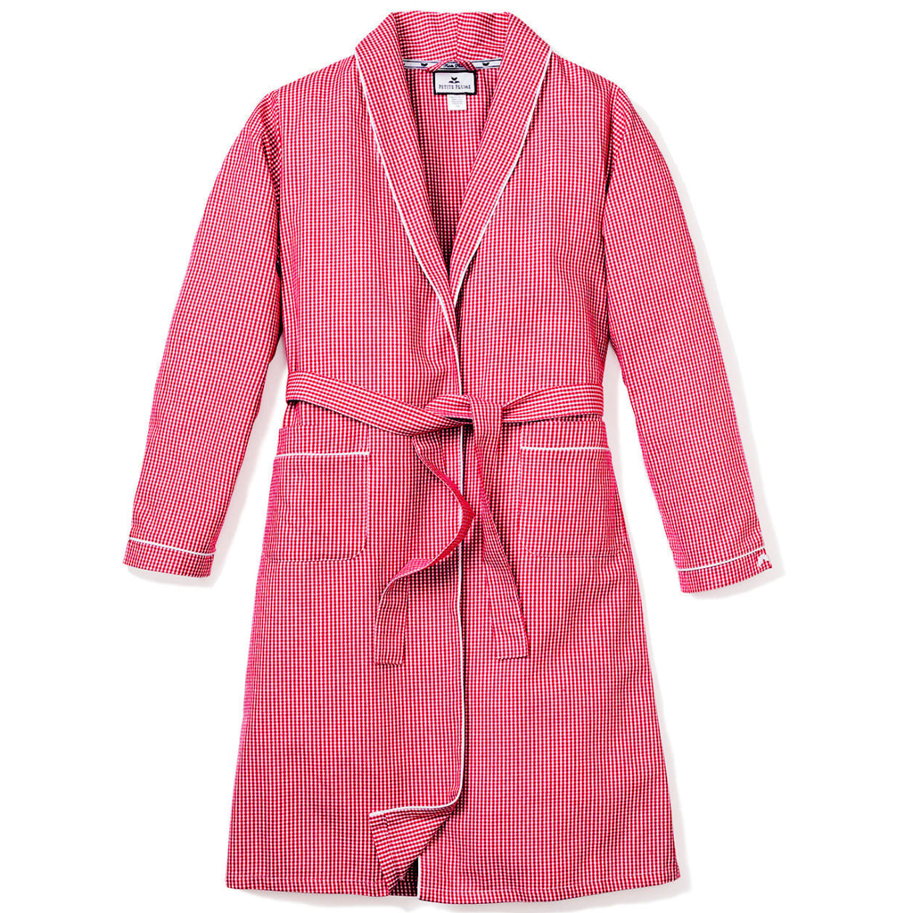 Kid's Flannel Robe in Red Mini Gingham - The Well Appointed House 