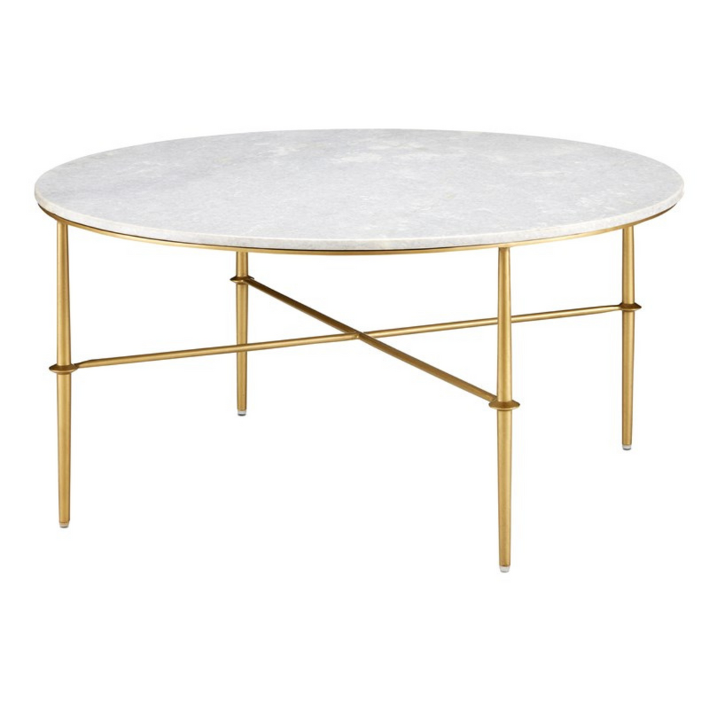 Kira White Marble Cocktail Table in Antique Brass - The Well Appointed House 