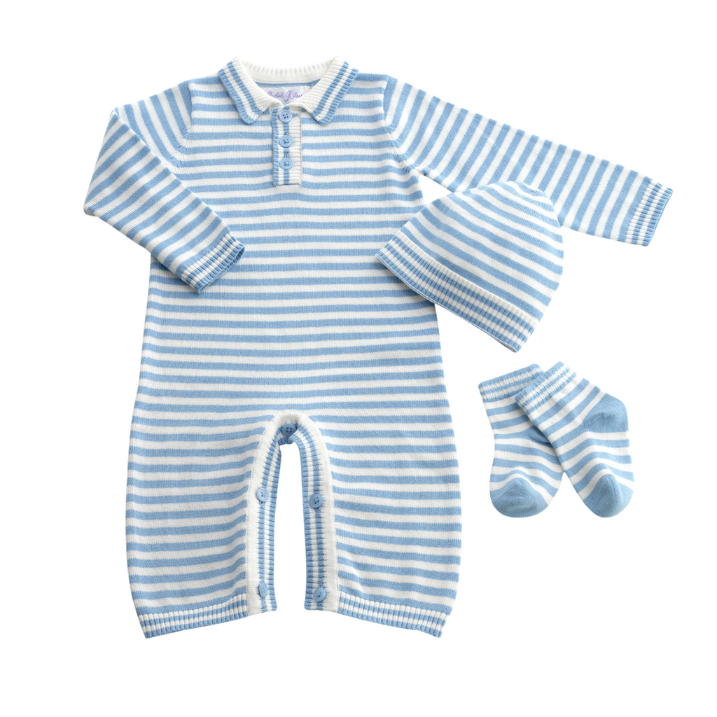 Knit Playsuit Gift Set, Blue - The Well Appointed House